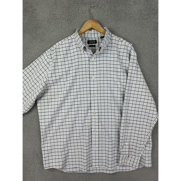 Orvis Shirt Mens XL Blue Plaid Check Button Down Long Sleeve Active Fit Preppy